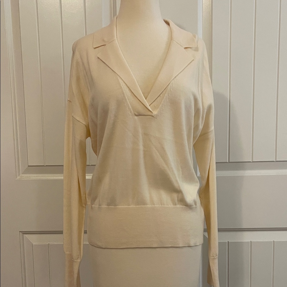Banana Republic Cream V-Neck Collared Sweater